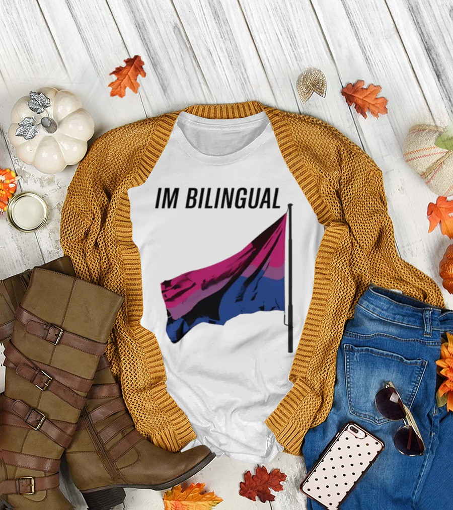 IM Bilingual Flag with Pink Purple and Blue Stripes T-Shirt