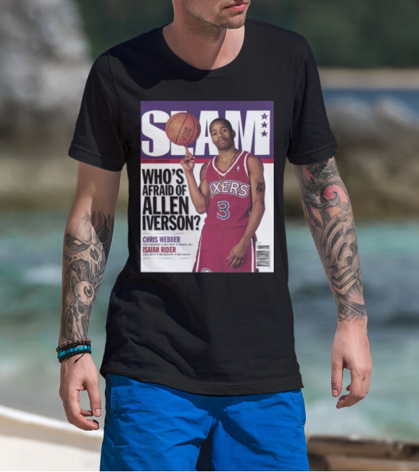 Slam Magazine Cover: Allen Iverson In Sixers Jersey With Who's Afraid Of Allen Iverson Headline T-Shirt