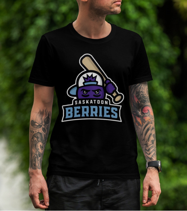 Saskatoon Berries Baseball Mascot With Crown And Bat T-Shirt