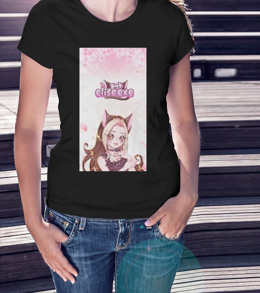 Elisedotexe Elise Exe Manga Character Aesthetic With Cat Ears And Sakura Blossoms T-Shirt