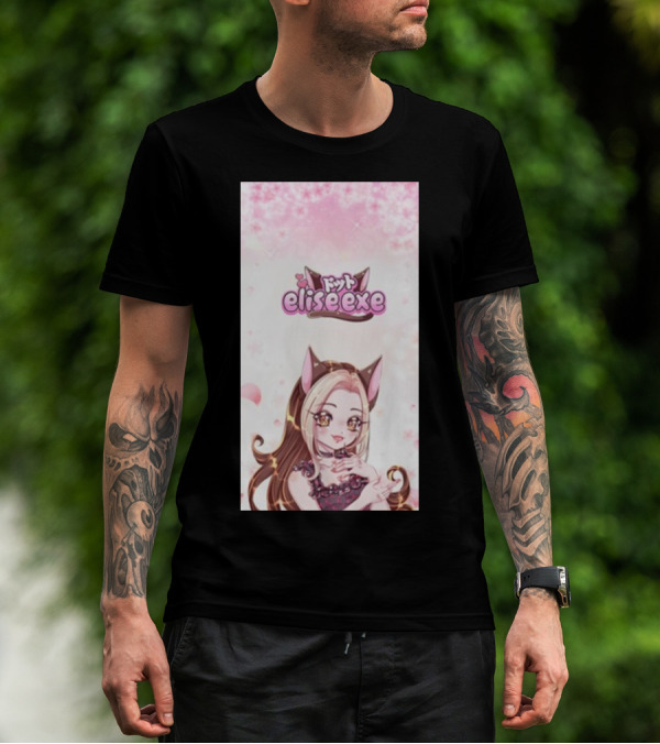 Elisedotexe Elise Exe Manga Character Aesthetic With Cat Ears And Sakura Blossoms T-Shirt