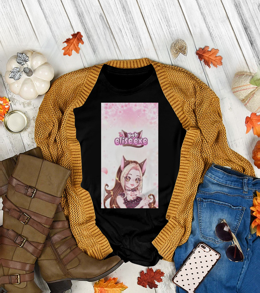 Elisedotexe Elise Exe Manga Character Aesthetic with Cat Ears and Sakura Blossoms T-Shirt