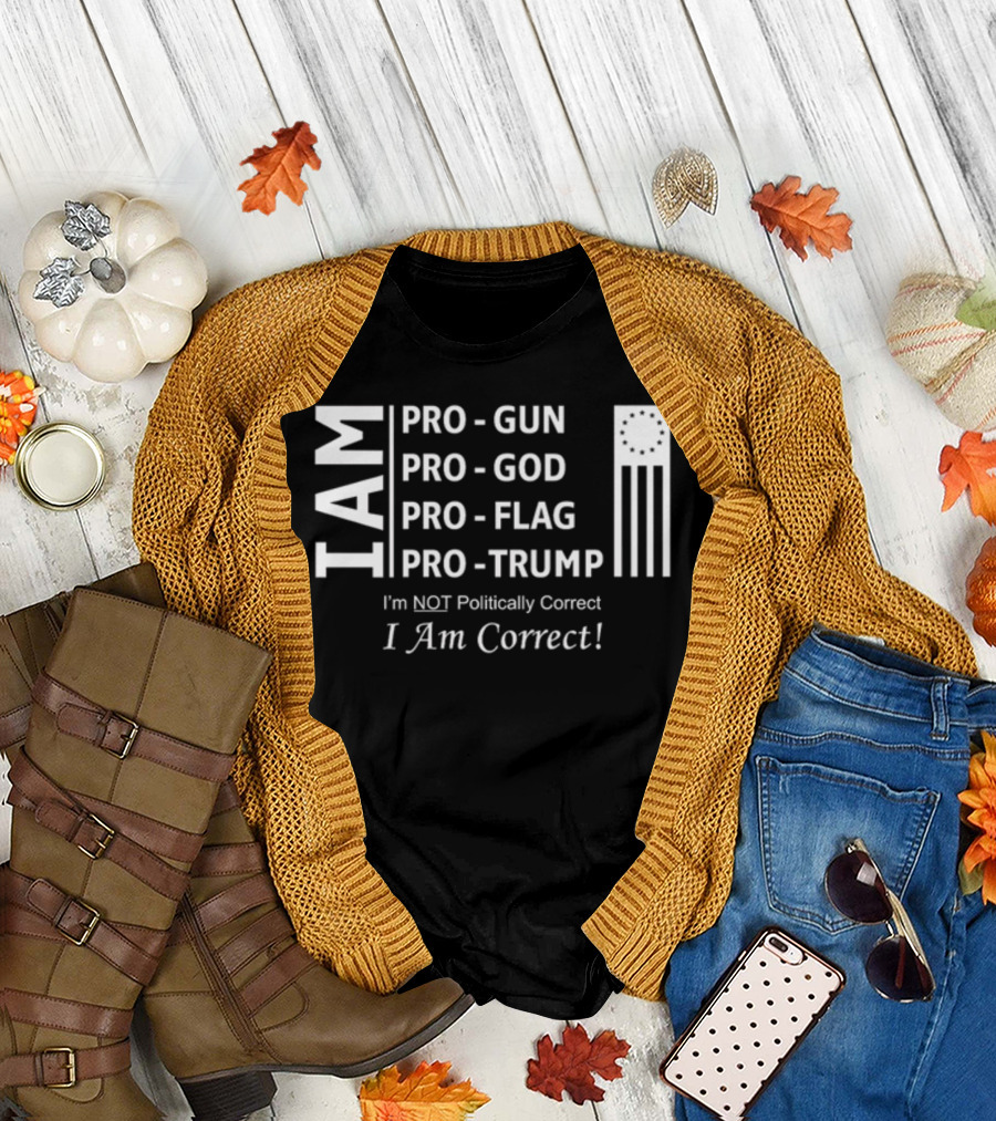 I Am Pro Gun Pro God Pro Flag Pro Trump I'm Not Politically Correct I Am Correct Flag T-Shirt