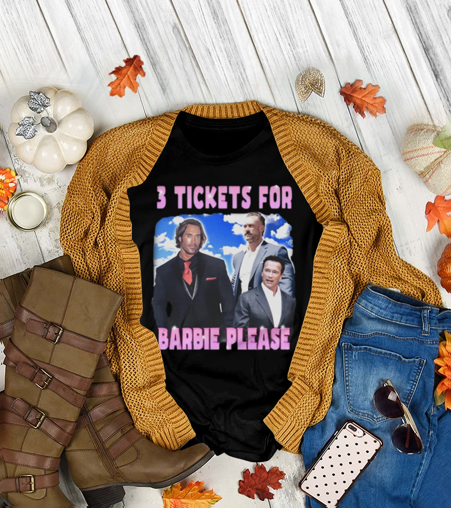 Memeabletees 3 Tickets For Barbie Please With Three Men In Suits T-Shirt