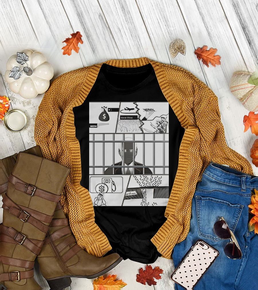Impeach Biden Cartoon Behind Bars Money Plane Dollar Sign T-Shirt