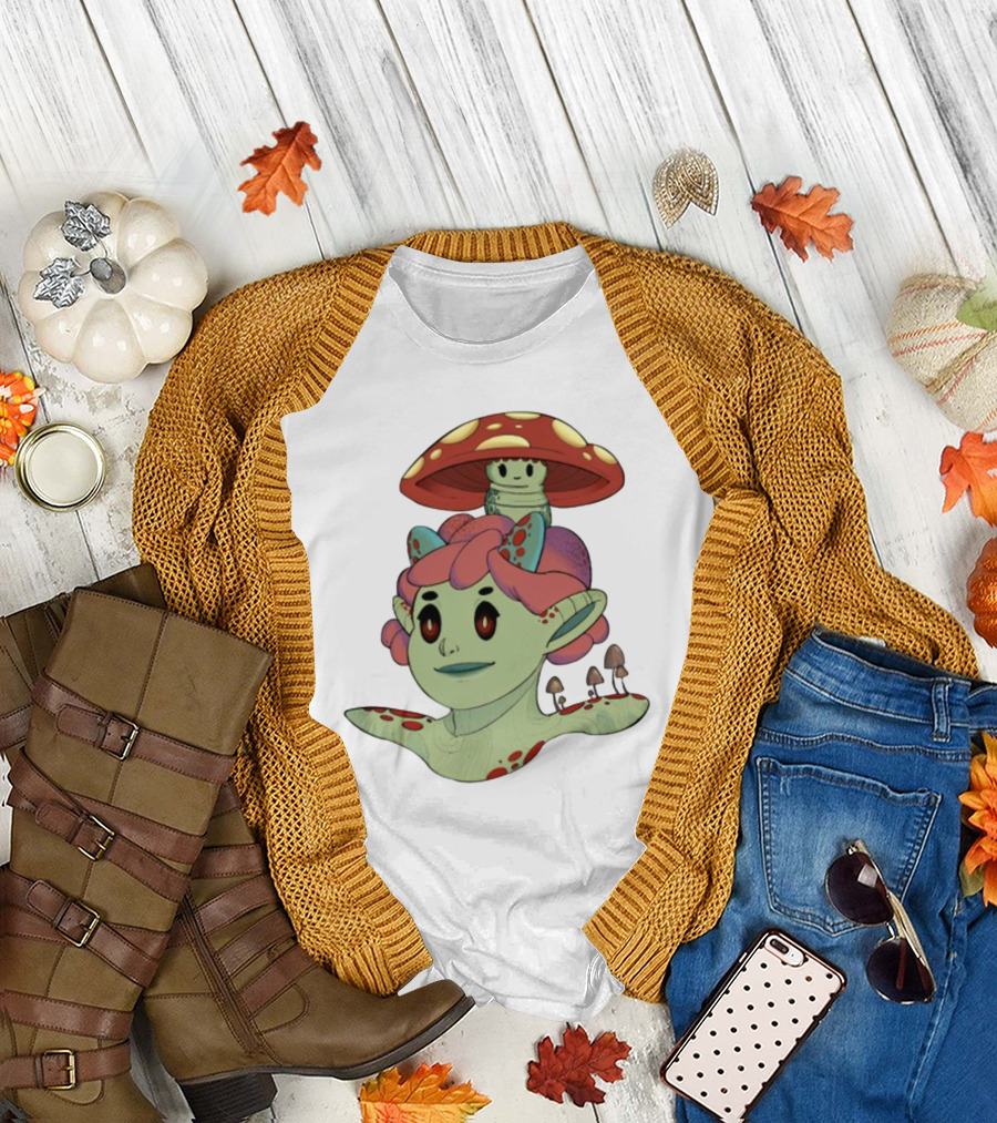 Mushroom Troll Fantasy Character with Toadstool Hat and Colorful Hair T-Shirt