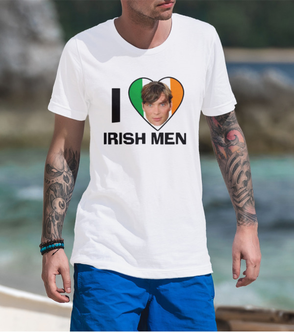 Mustardyardpress I Love Irish Men Cillian Murphy Heart Flag T-Shirt