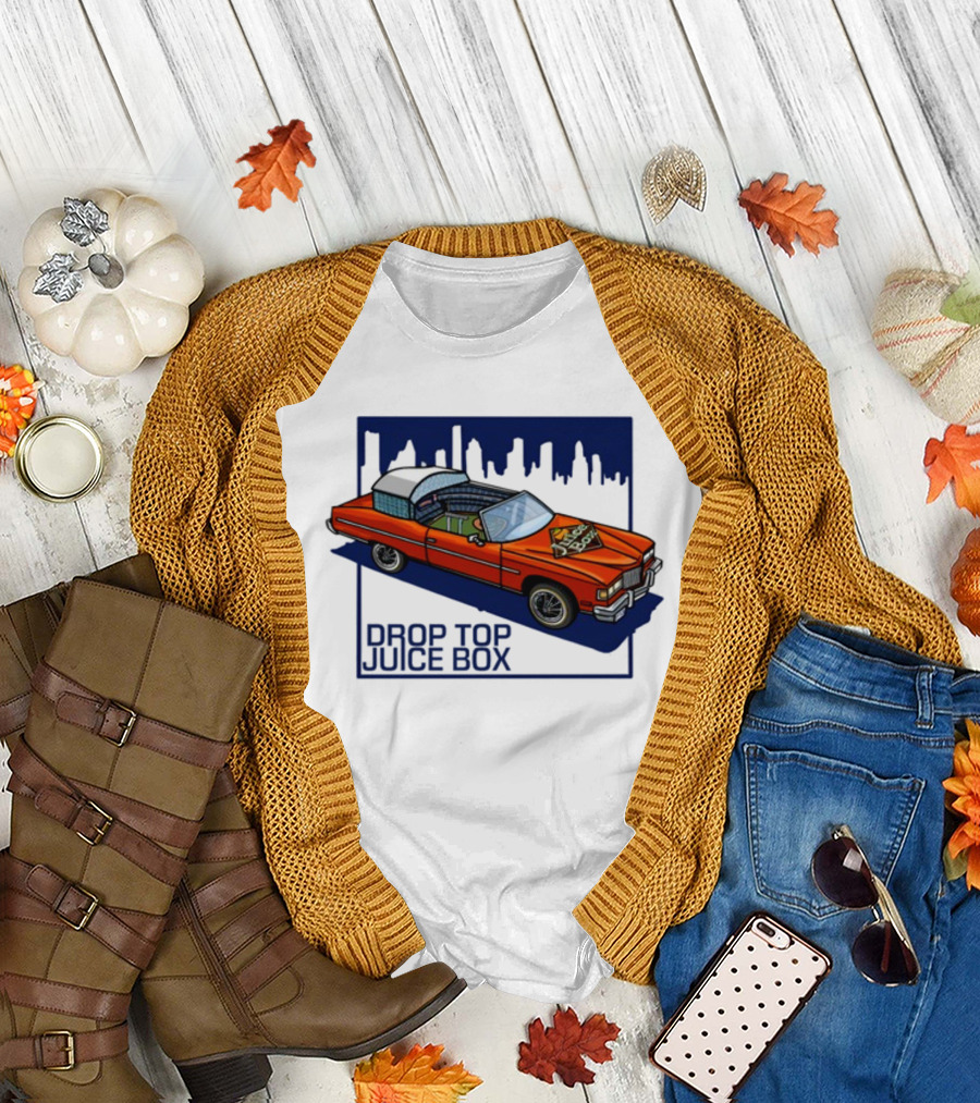 Droptop Juicebox Convertible with City Skyline in Background T-Shirt