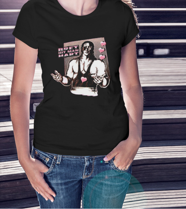 Bret The Hitman Hart 1990 WWF Vintage Style With Pink Hearts Iconic Look T-Shirt