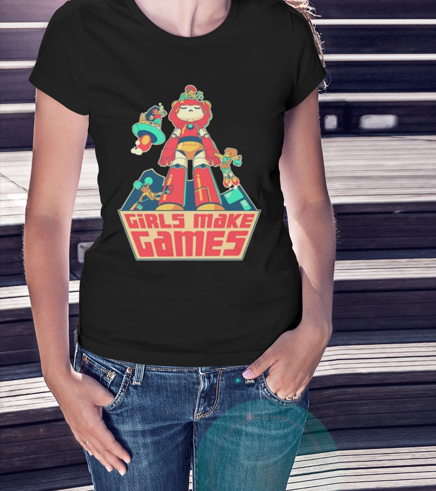 Castpixel Girls Make Games Robot Adventure Scene T-Shirt