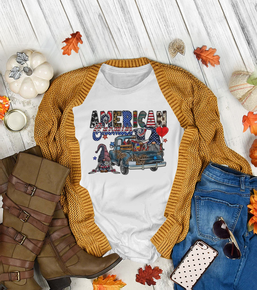 American Gnomies Truck with Patriotic Gnome Patterns and Stars T-Shirt