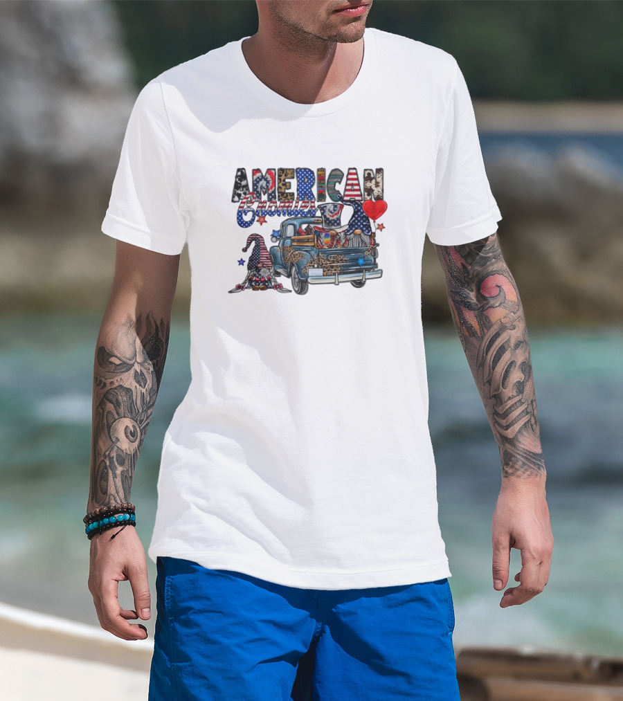 American Gnomies Truck With Patriotic Gnome Patterns And Stars T-Shirt