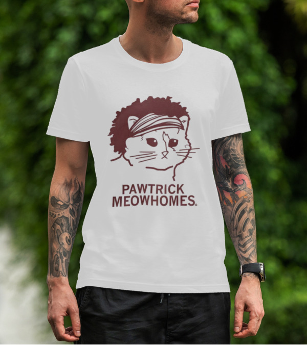 Pawtrick Meowhomes Cat With Headband And Afro T-Shirt