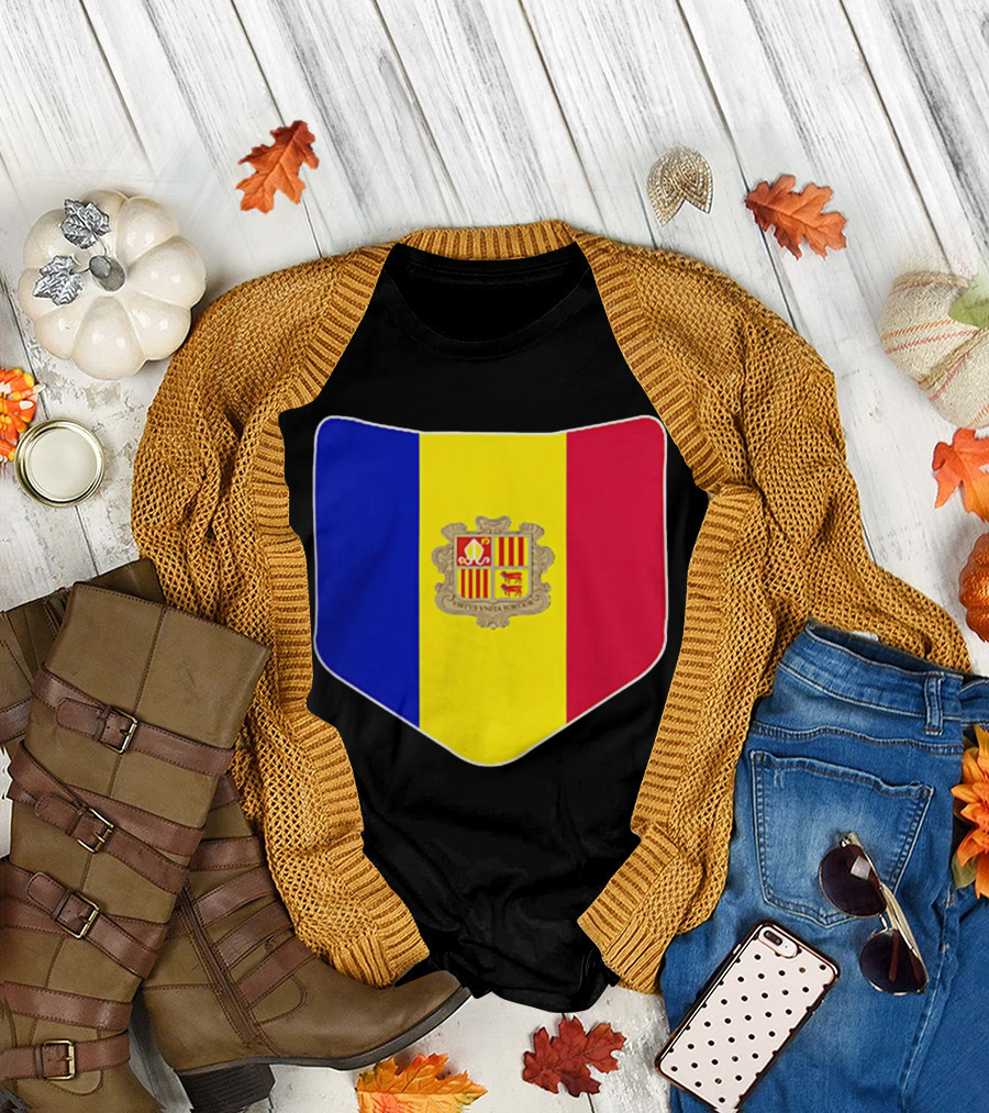 Andorra Flag Pocket Print Andorran Colors Crest Emblem T-Shirt