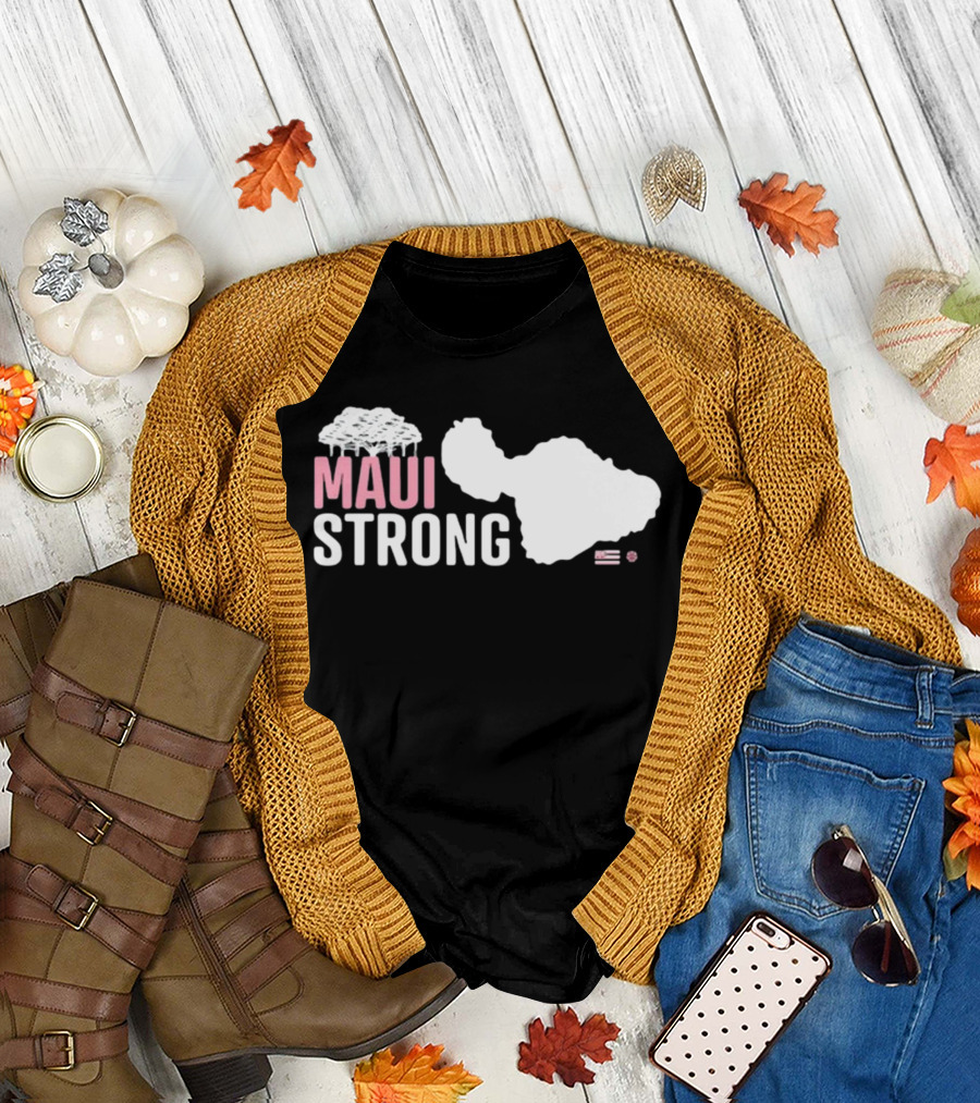 Maui Strong Relief Hawaiian Island Map with Flag T-Shirt