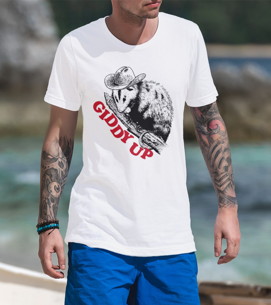 Giddy Up Cowboy Hat Opossum On Branch T-Shirt