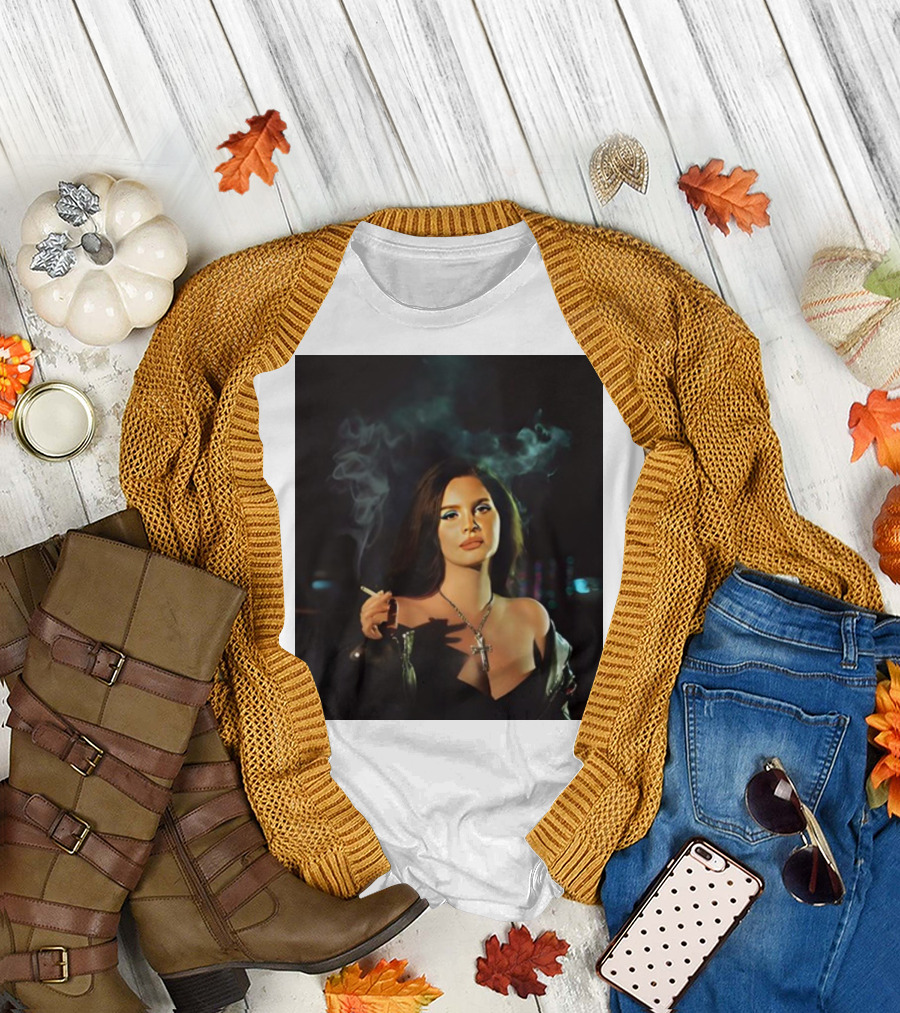 Lana Del Rey Smoking Portrait with Cross Necklace T-Shirt