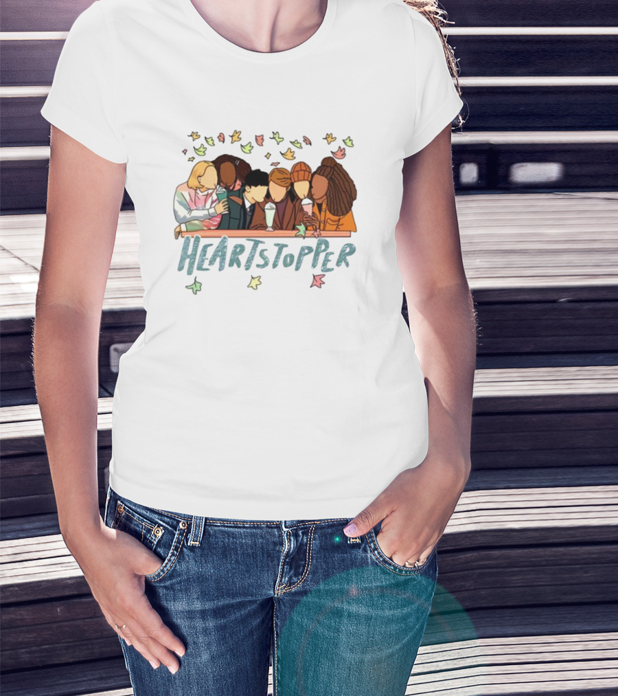Heartstopper Characters At A Diner With Milkshakes And Falling Leaves T-Shirt