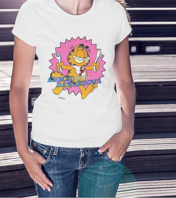Jim Davis Armed And Dangerous Garfield Fork And Spoon T-Shirt