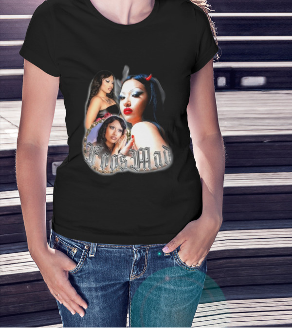 Foos Mad Gothic Style With Bold Makeup And Red Horns T-Shirt