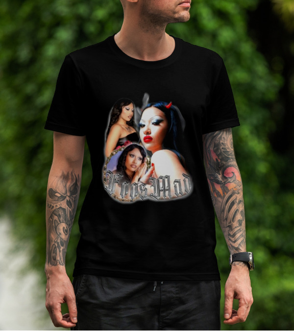 Foos Mad Gothic Style With Bold Makeup And Red Horns T-Shirt