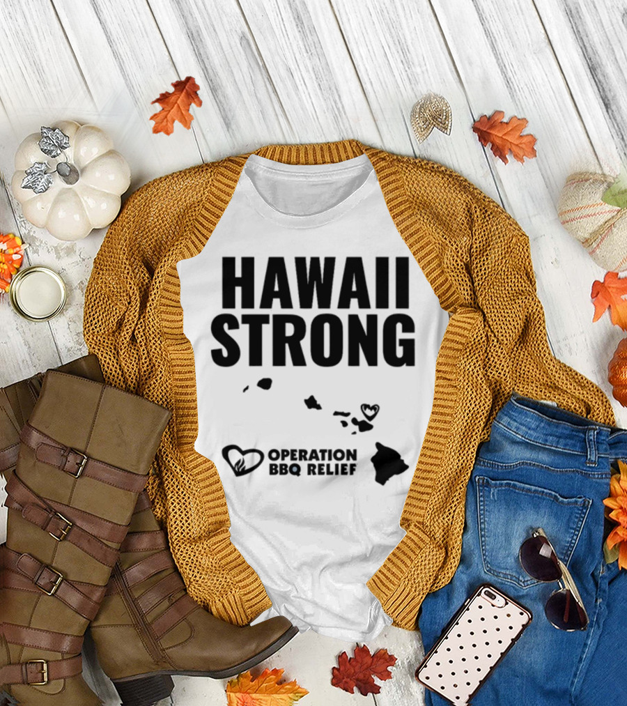 Hawaii Strong Operation BBQ Relief Map and Heart Icons T-Shirt