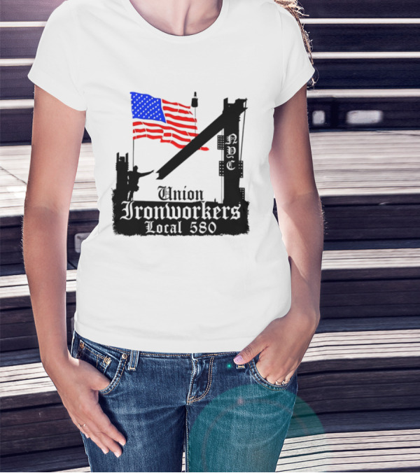 Union Ironworkers Local 580 NYC American Flag T-Shirt