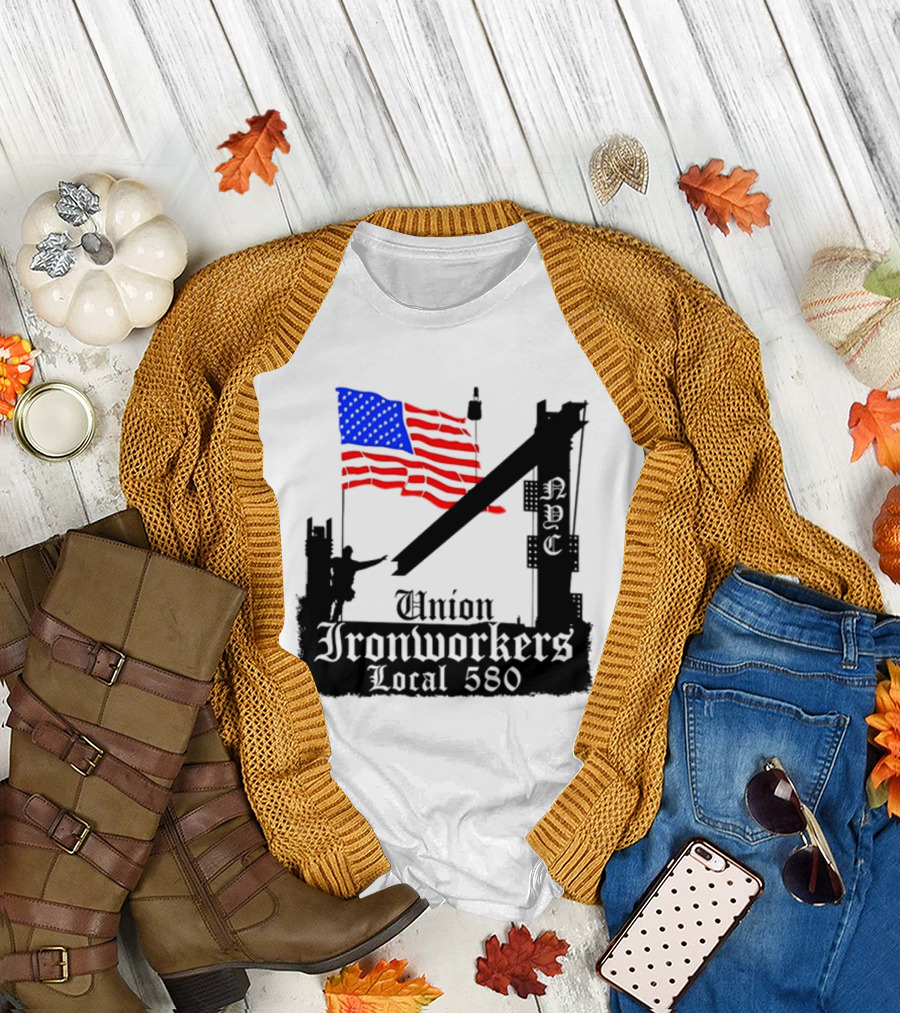 Union Ironworkers Local 580 NYC American Flag T-Shirt