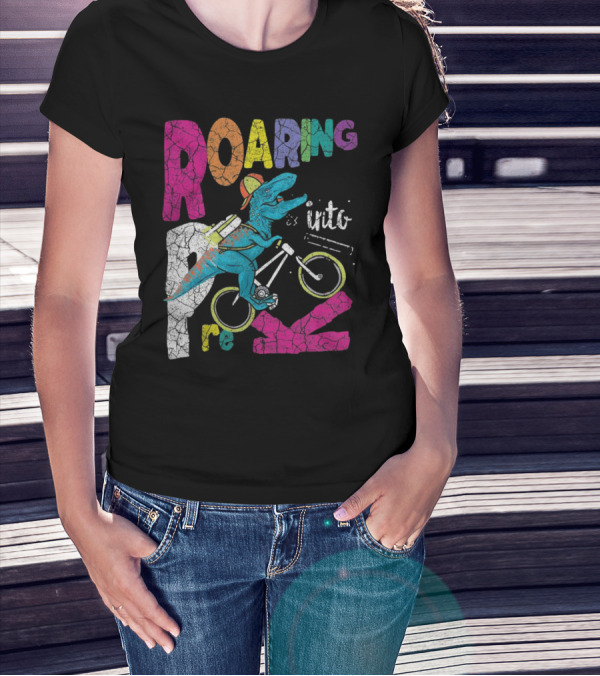 Roaring Into Pre-K Dinosaur Bike Adventure 1st Day Of School Rex T-Shirt