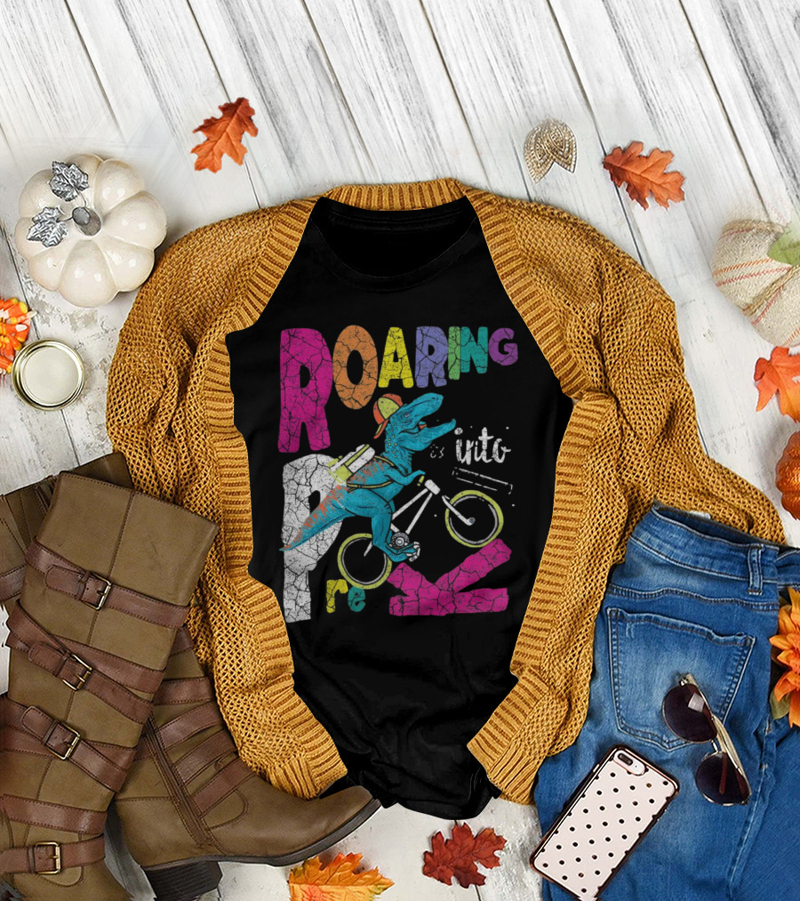 Roaring Into Pre-K Dinosaur Bike Adventure 1st Day Of School Rex T-Shirt