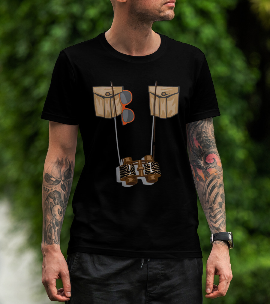 Zoo Keeper Halloween Costume DIY Jungle Safari Explorer Zebra Binoculars And Orange Sunglasses T-Shirt