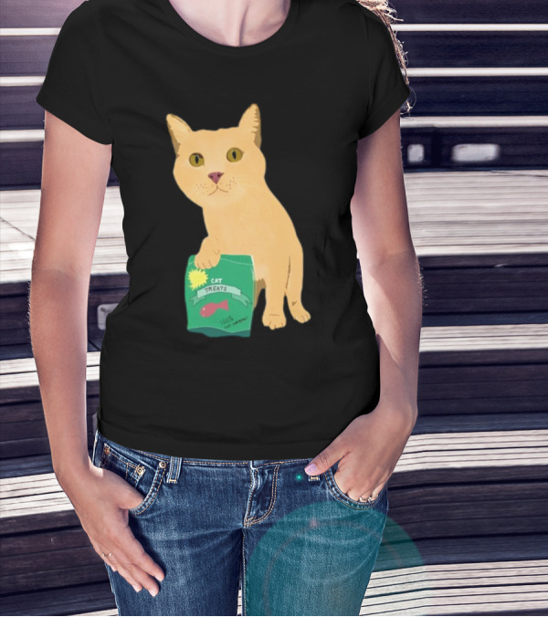 KatRose Cat Treats 100% Fish Formula Cat Holding Green Package T-Shirt