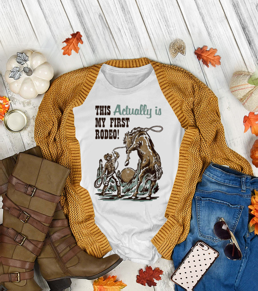 Waveygoodsco This Actually Is My First Rodeo Cowboy and Horse T-Shirt