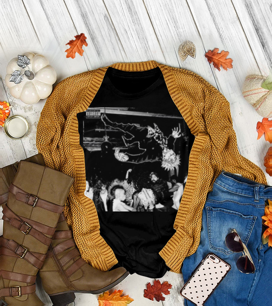 Goofyahhtees Gojo Die Lit Black and White Crowd Scene with Animated Character T-Shirt