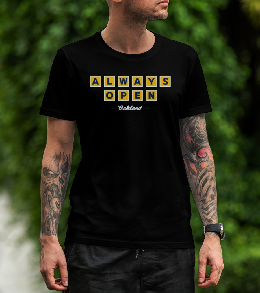 Always Open Oakland Scrabble Inspired Block Letters T-Shirt