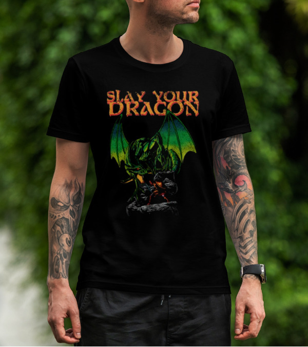 Slay Your Dragon Fantasy Green Fire-Breathing Creature T-Shirt