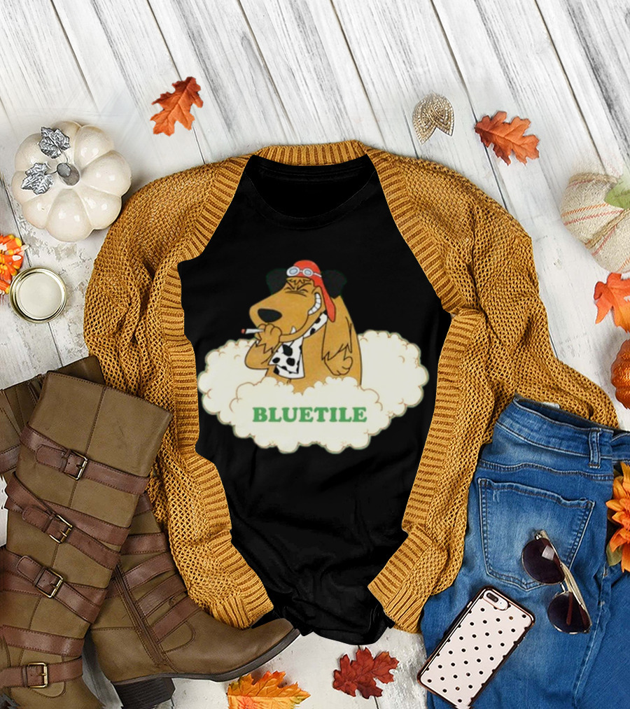 Bluetile Smiling Dog with Aviator Goggles and Bone Scarf in Clouds T-Shirt