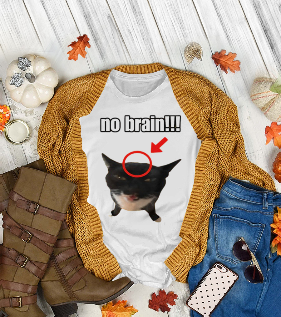 No Brain Cat with Red Circle and Arrow T-Shirt