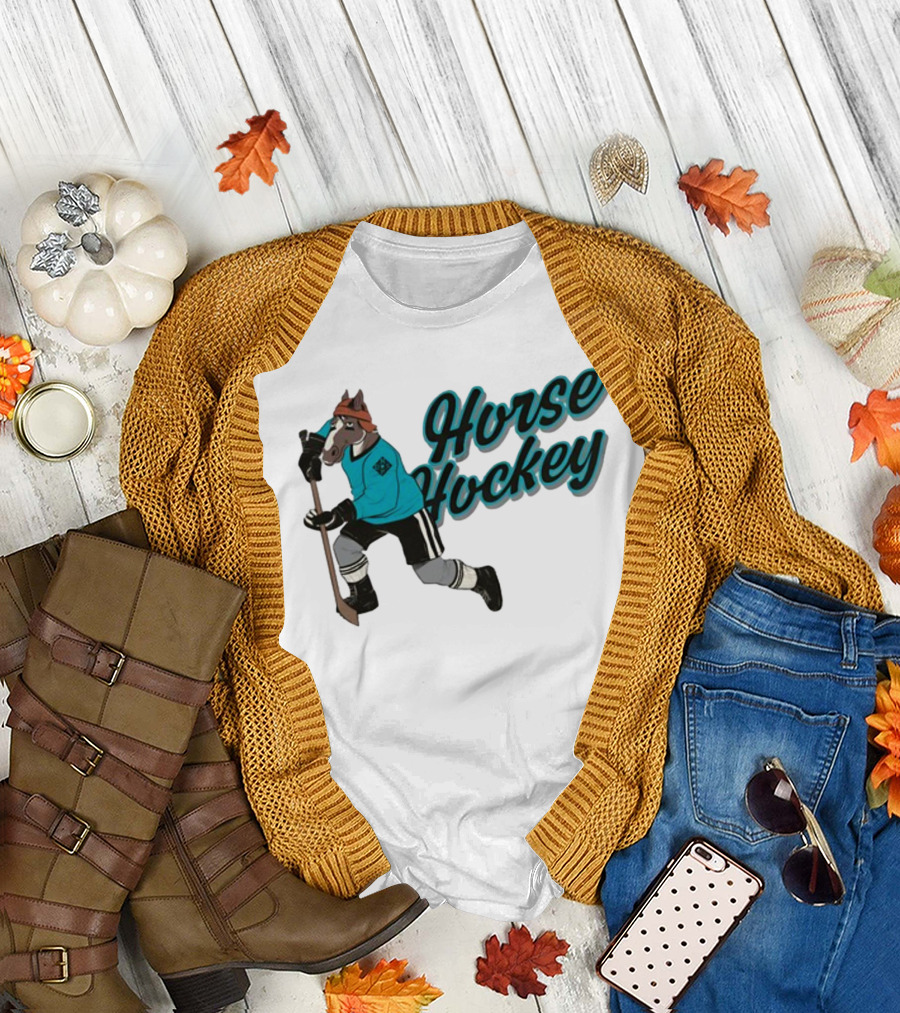 Davidsamsonpodcast Horse Hockey Skating Cartoon Horse with Stick T-Shirt