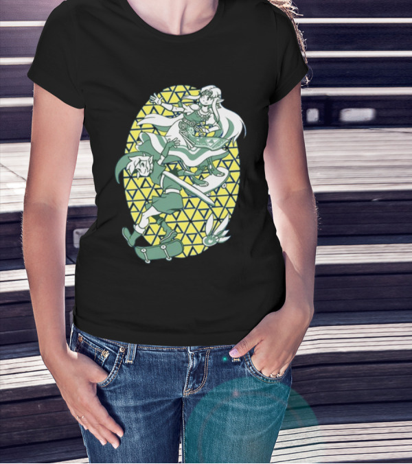 Ocarina Of Grind Link And Zelda Skateboarding Triangles T-Shirt