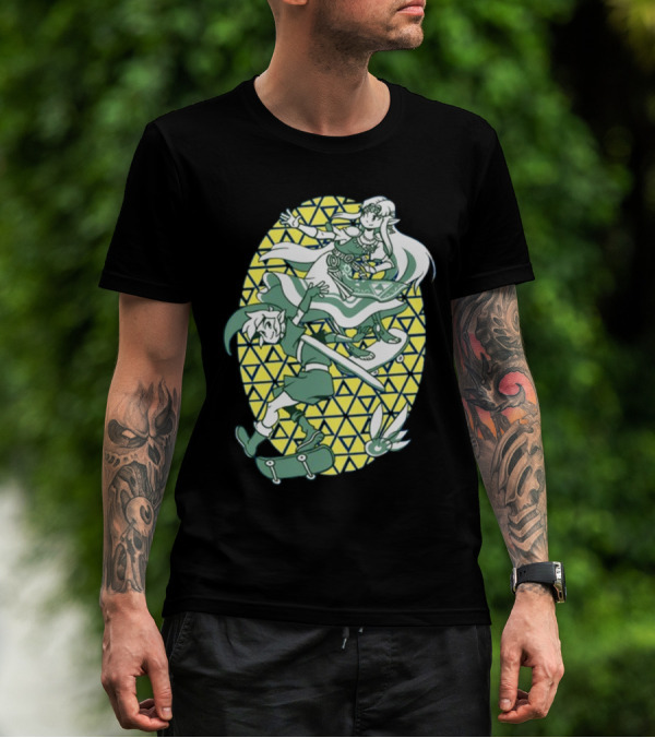 Ocarina Of Grind Link And Zelda Skateboarding Triangles T-Shirt
