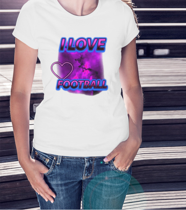 I Love Football Heart Purple Galaxy T-Shirt