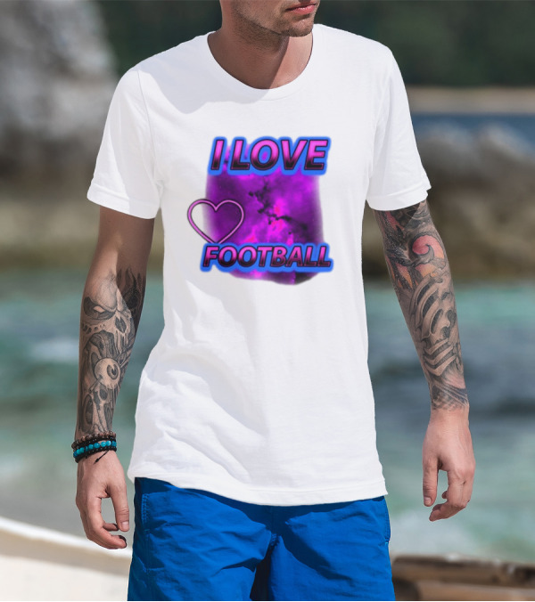 I Love Football Heart Purple Galaxy T-Shirt