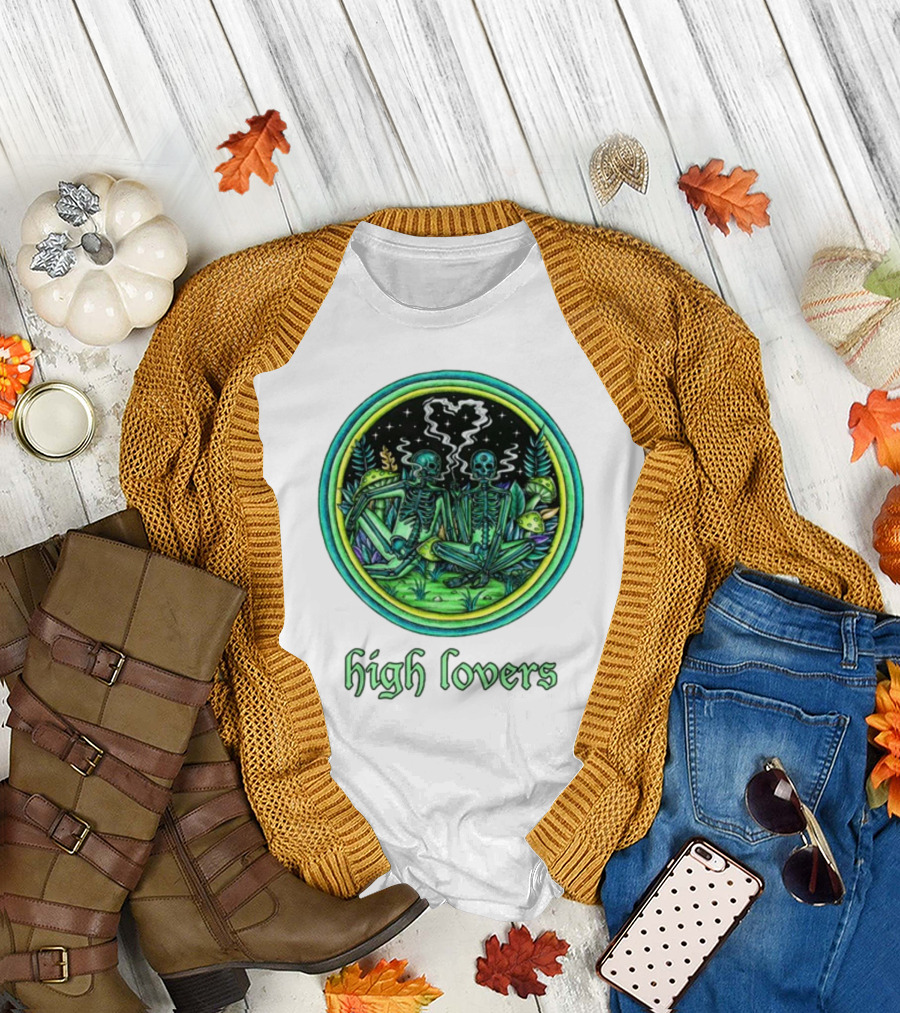 Marcos Alvarado High Lovers Skeletons in Psychedelic Forest with Heart-Shaped Smoke T-Shirt