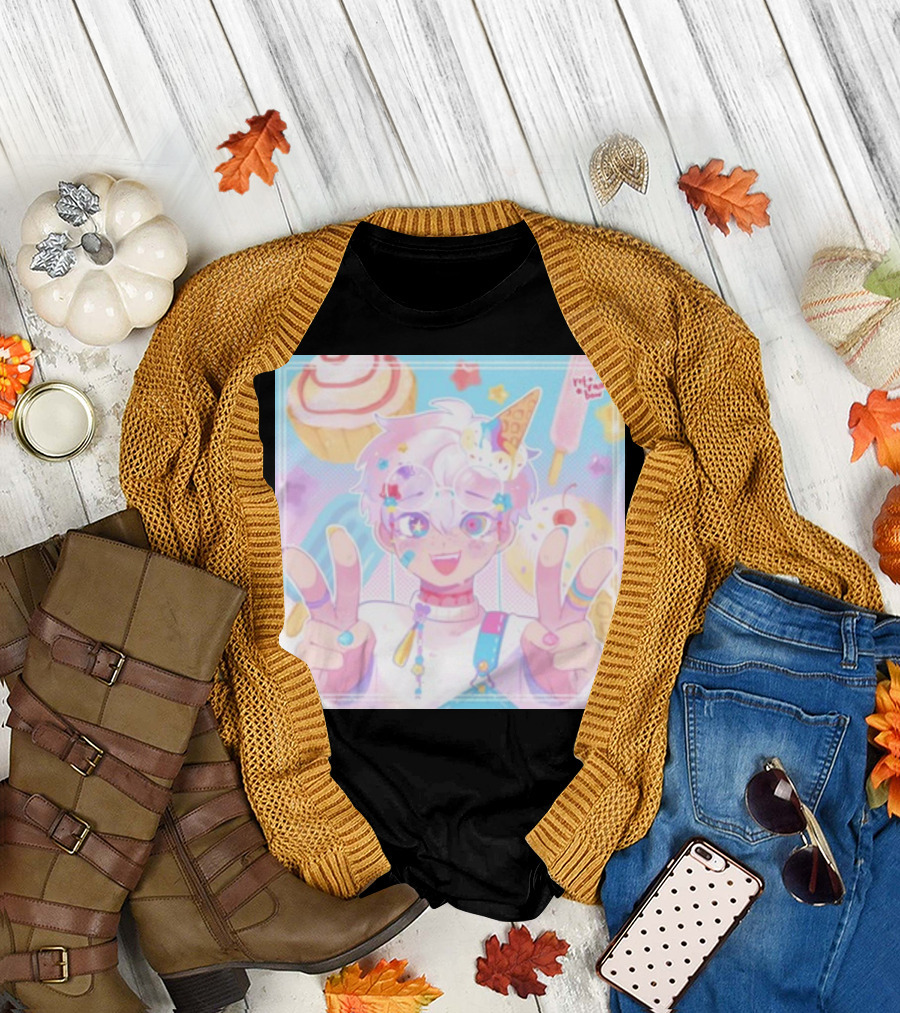 Refrainbow Unicorn Boy Ice Cream Sweet Treats Peace Signs T-Shirt