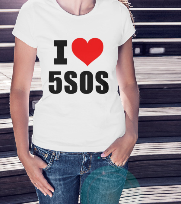Ashton Irwin Wearing I Love 5SOS Fan Merchandise T-Shirt