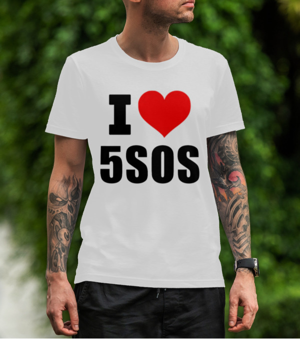 Ashton Irwin Wearing I Love 5SOS Fan Merchandise T-Shirt