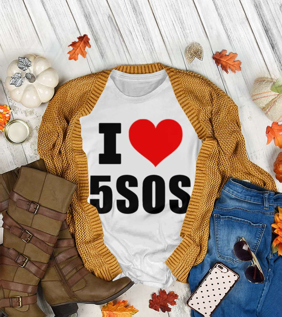 Ashton Irwin Wearing I Love 5SOS Fan Merchandise T-Shirt