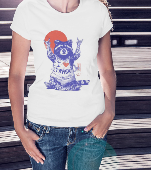 Wickedclothes I Love Trash Raccoon Rock Gesture Red Moon T-Shirt