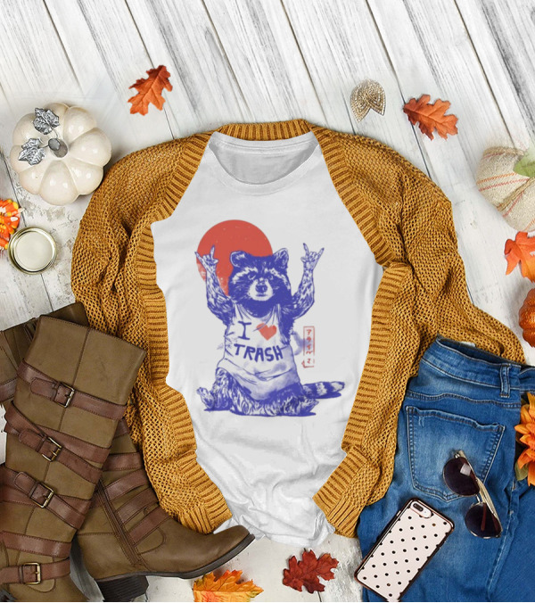Wickedclothes I Love Trash Raccoon Rock Gesture Red Moon T-Shirt